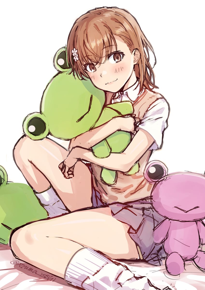 misaka mikoto, gekota, and pyonko (toaru majutsu no index and 1 more) drawn by isshi_pyuma
