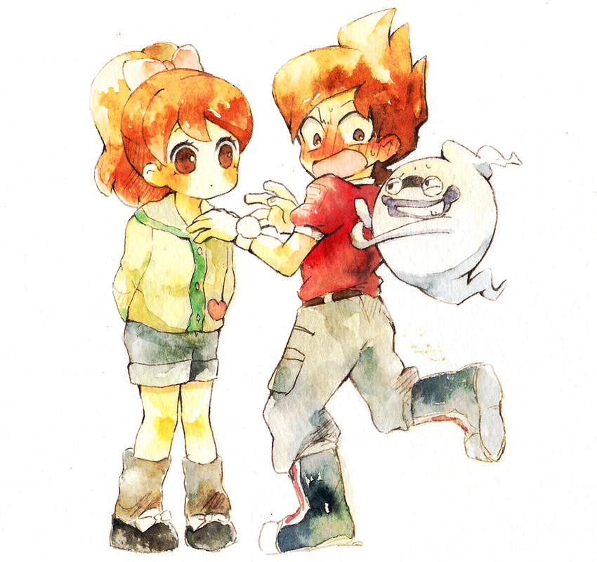 whisper, amano keita, and kodama fumika (youkai watch) drawn by momiji_(lucario)