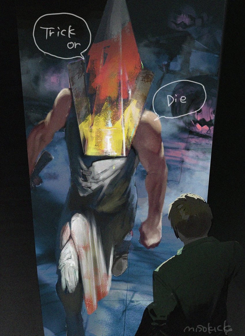 pyramid head and james sunderland (silent hill and 1 more) drawn by miso_katsu