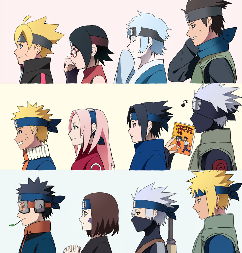 haruno sakura, uzumaki naruto, uchiha sasuke, hatake kakashi, uchiha sarada, and 6 more (naruto) drawn by yumekoi_(cc123159)