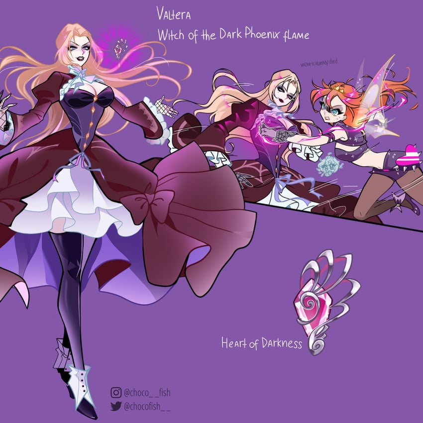 bloom, dark bloom, and valtor (winx club) drawn by chocofish
