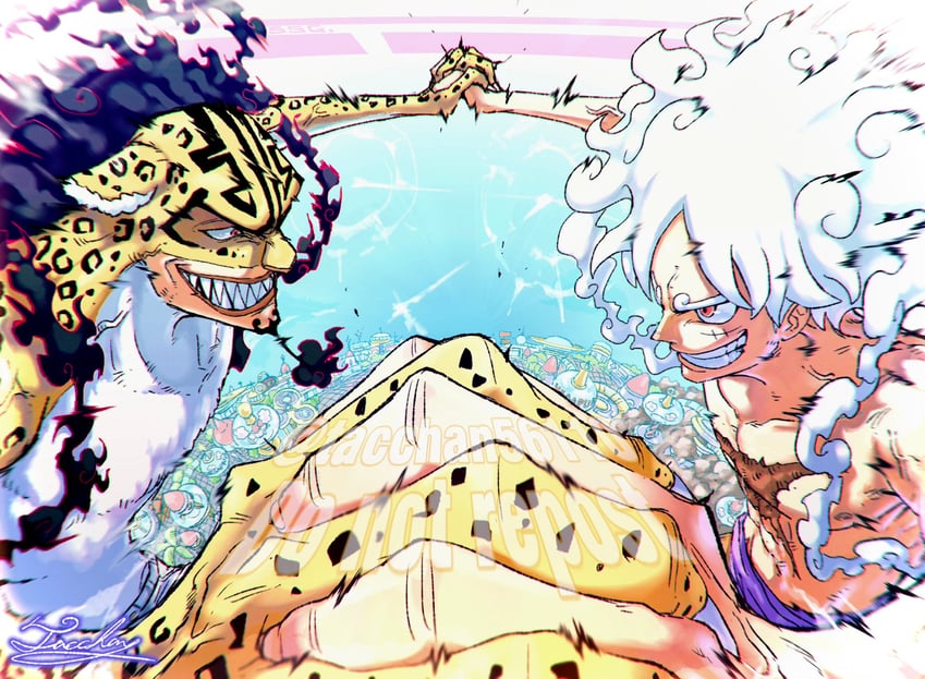 monkey d. luffy and rob lucci (one piece) drawn by tacchan56110