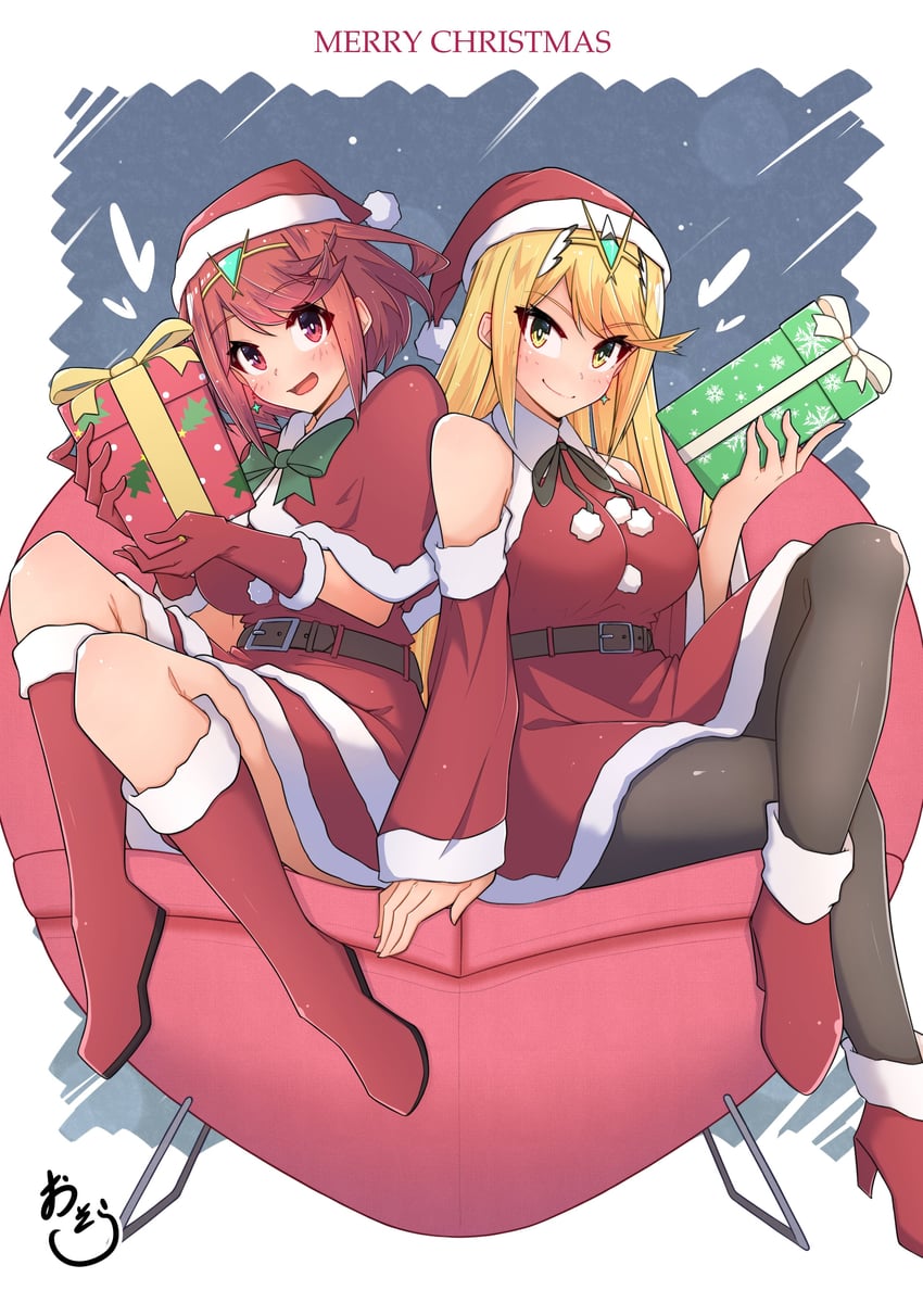pyra and mythra (xenoblade chronicles and 1 more) drawn by osora_(judithandlilith)