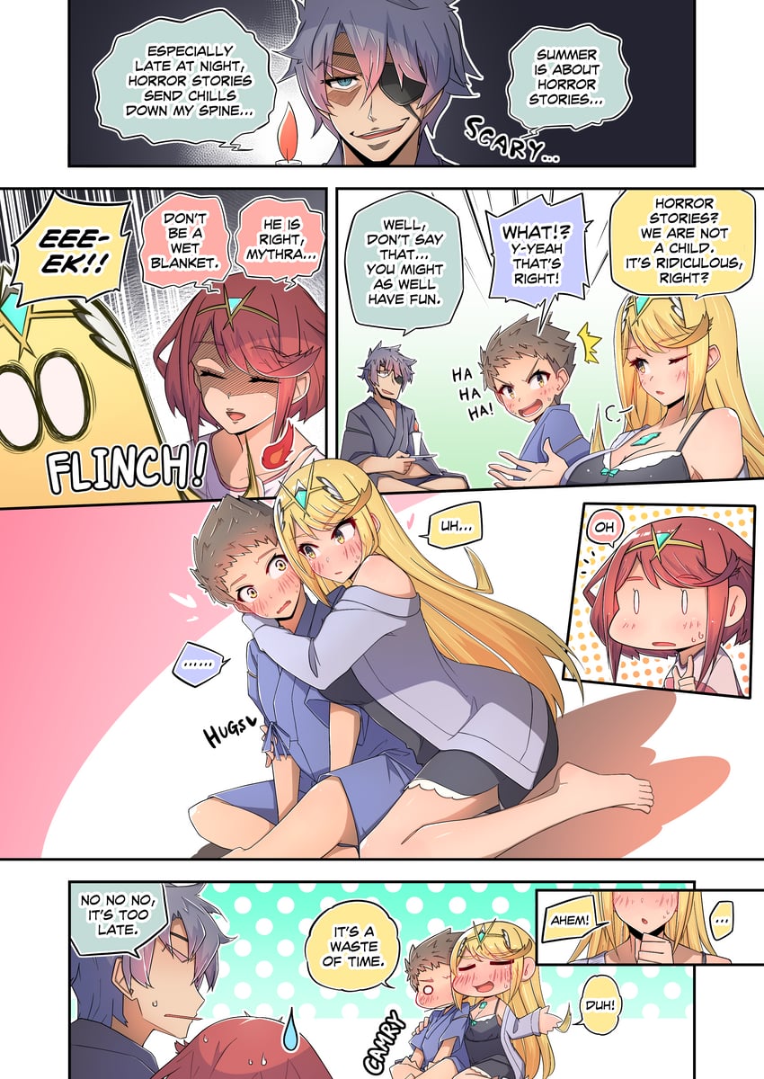 pyra, mythra, rex, and zeke von genbu (xenoblade chronicles and 1 more) drawn by osora_(judithandlilith)