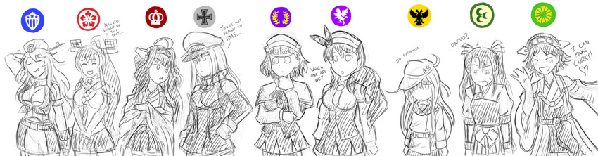 hibiki, kongou, zuikaku, yamato, bismarck, and 5 more (kantai collection and 2 more) drawn by admiral_paru
