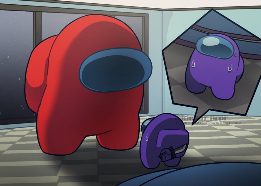 crewmate, red, impostor, and purple (among us) drawn by kiman