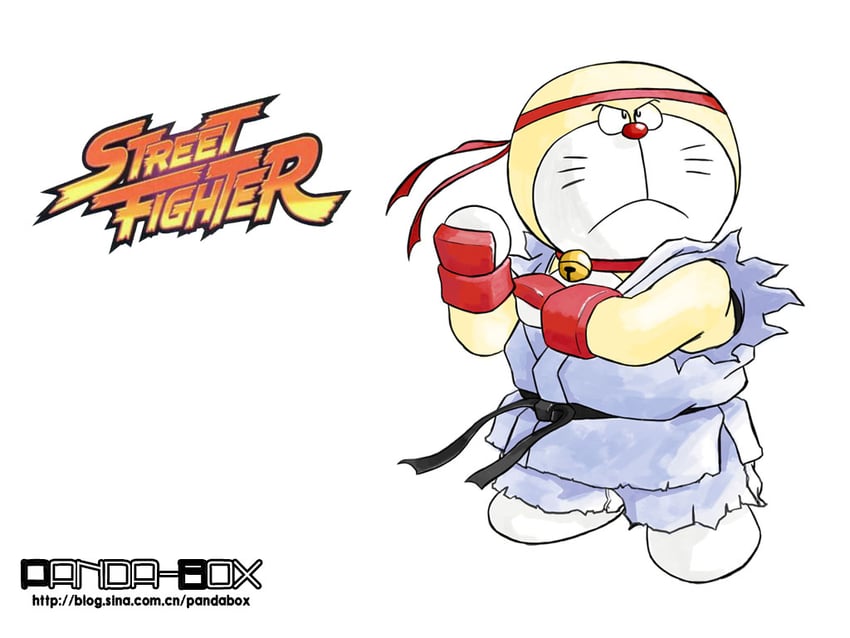 ryu and doraemon (street fighter and 1 more) drawn by pandabox