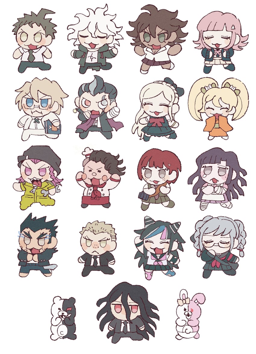 nanami chiaki, komaeda nagito, hinata hajime, tsumiki mikan, kamukura izuru, and 12 more (danganronpa and 1 more) drawn by 30en_(esx5g)