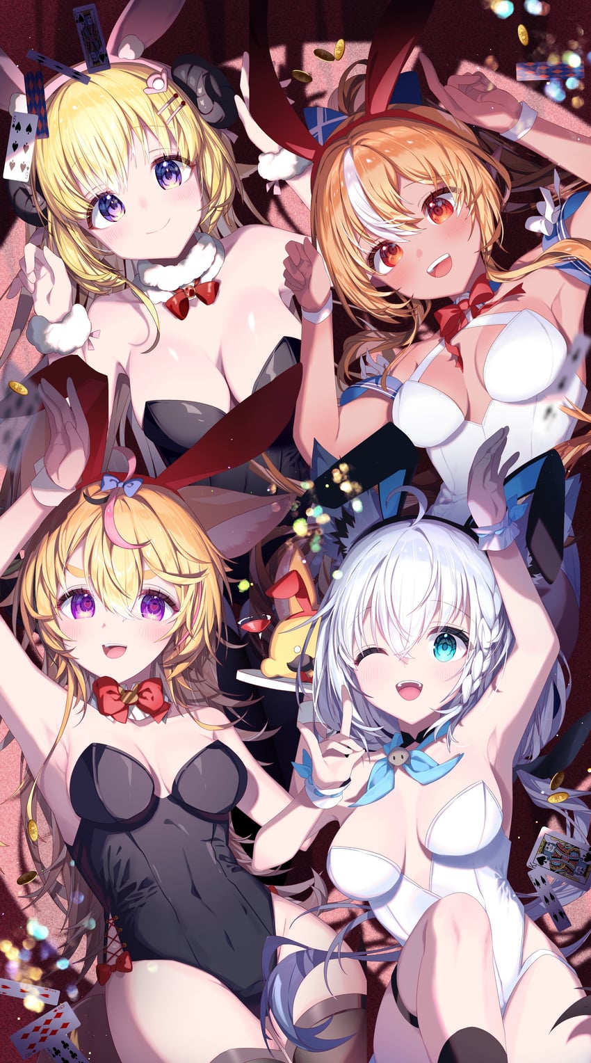 shirakami fubuki, shiranui flare, omaru polka, and tsunomaki watame (hololive) drawn by kio_is_here