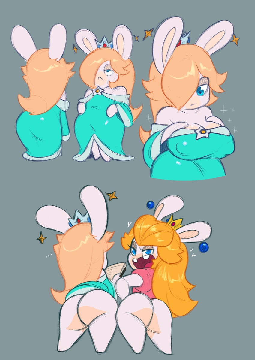 rabbid peach and rabbid rosalina (mario and 3 more) drawn by mawile123