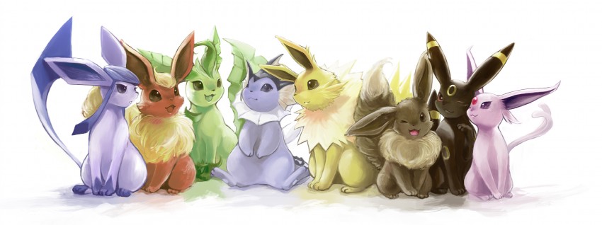 eevee, umbreon, glaceon, vaporeon, espeon, and 3 more (pokemon) drawn by nejita