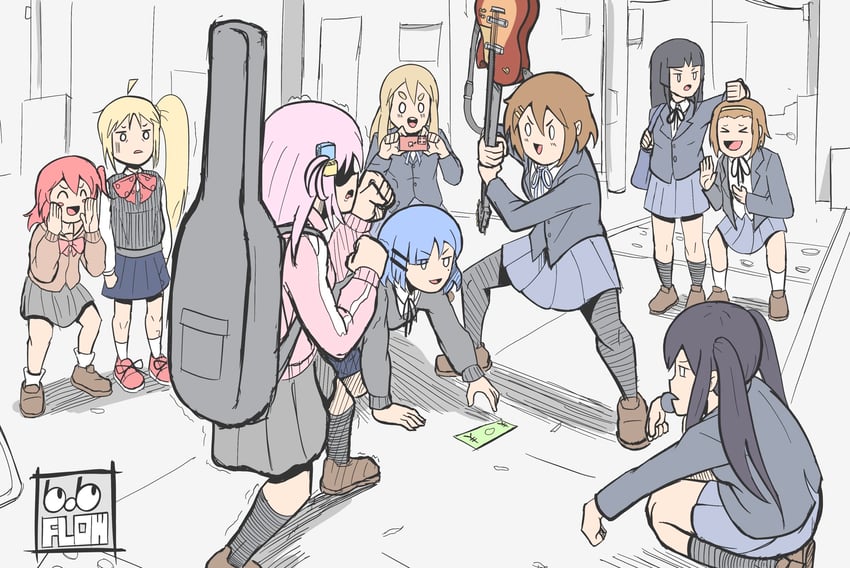 gotoh hitori, akiyama mio, nakano azusa, hirasawa yui, tainaka ritsu, and 4 more (k-on! and 1 more) drawn by bob_flow