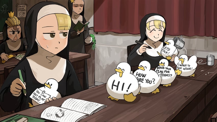 clumsy nun, froggy nun, spicy nun, and star nun (little nuns) drawn by diva_(hyxpk)