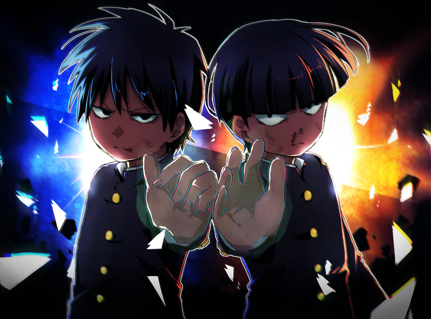 kageyama shigeo and kageyama ritsu (mob psycho 100) drawn by husagin