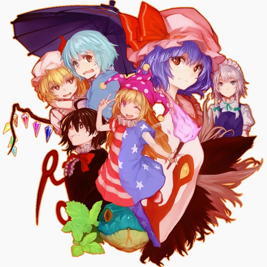 remilia scarlet, flandre scarlet, izayoi sakuya, tatara kogasa, houjuu nue, and 7 more (touhou and 1 more) drawn by nuppehofu_(nibuta)