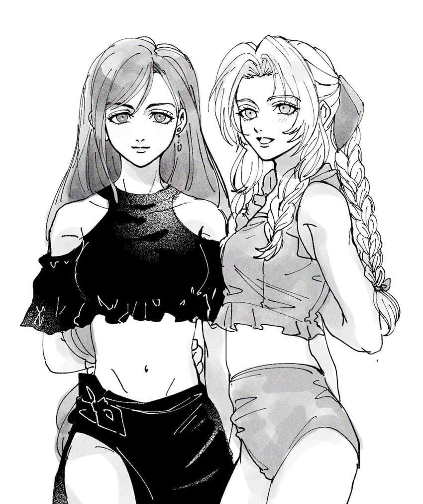 tifa lockhart and aerith gainsborough (final fantasy and 1 more) drawn by dokunoko