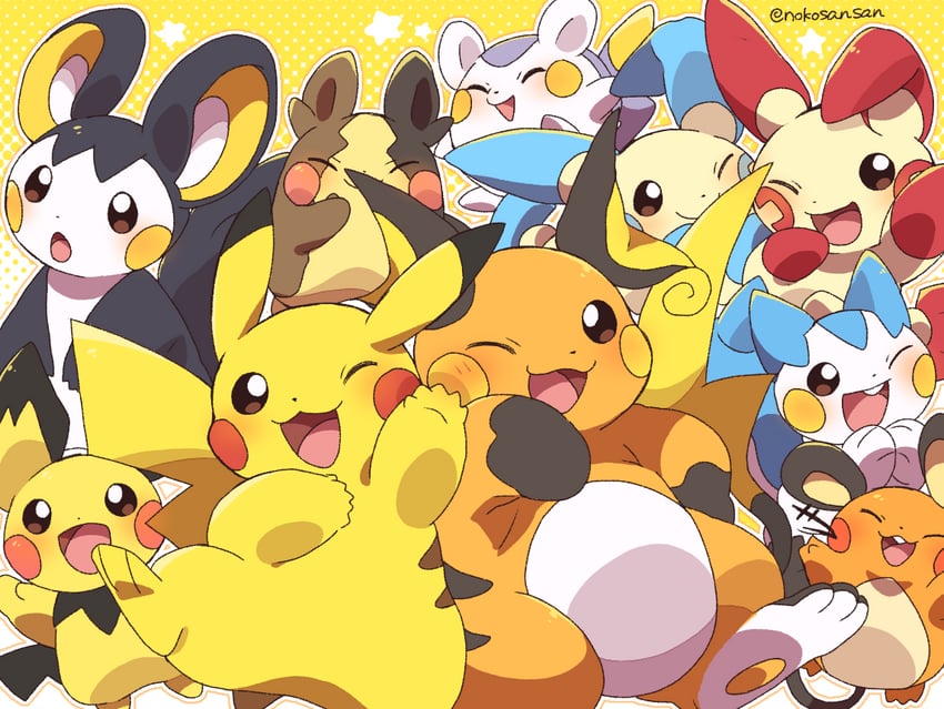 pikachu, morpeko, pichu, raichu, pachirisu, and 5 more (pokemon) drawn by roku_(rokkrn)