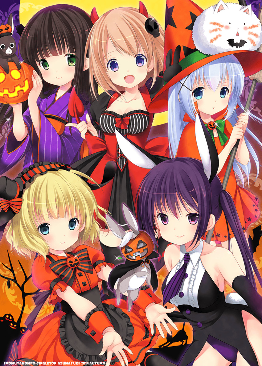 kafuu chino, hoto cocoa, kirima syaro, tippy, tedeza rize, and 2 more (gochuumon wa usagi desu ka?) drawn by azuma_yuki