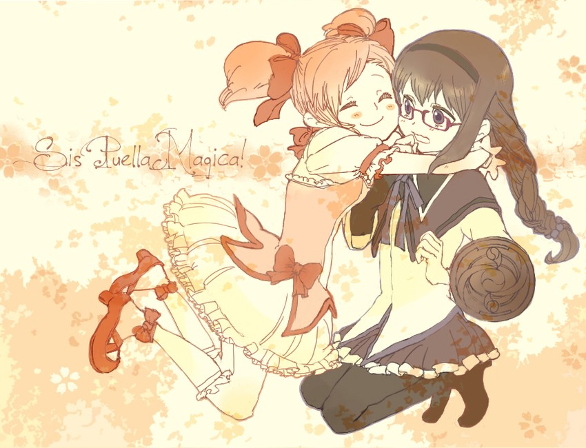 akemi homura and kaname madoka (mahou shoujo madoka magica) drawn by bourbone