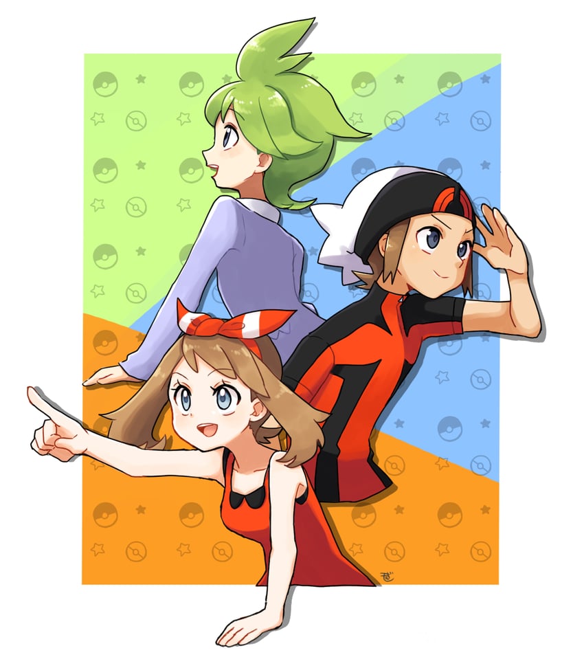 may, brendan, and wally (pokemon and 1 more) drawn by moegi_itsukashi
