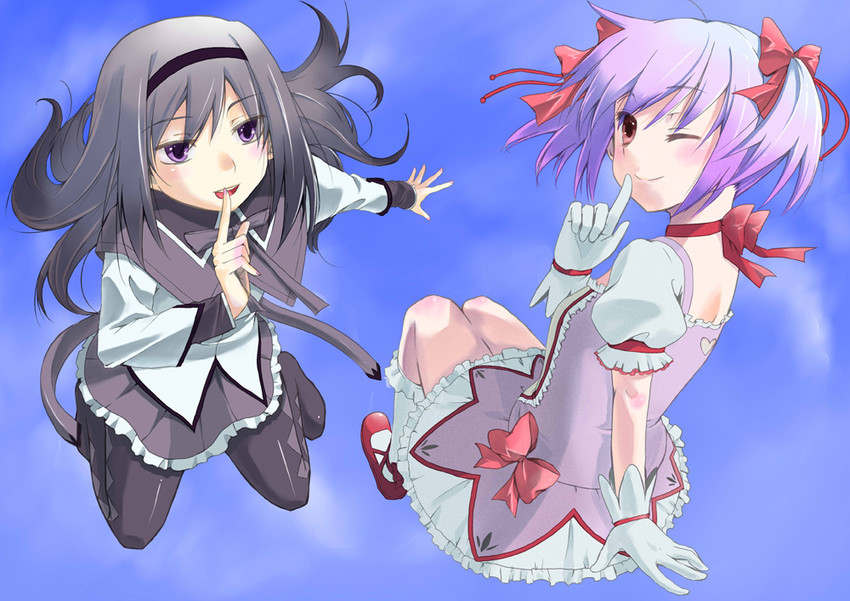 akemi homura and kaname madoka (mahou shoujo madoka magica) drawn by higeno_shinshi