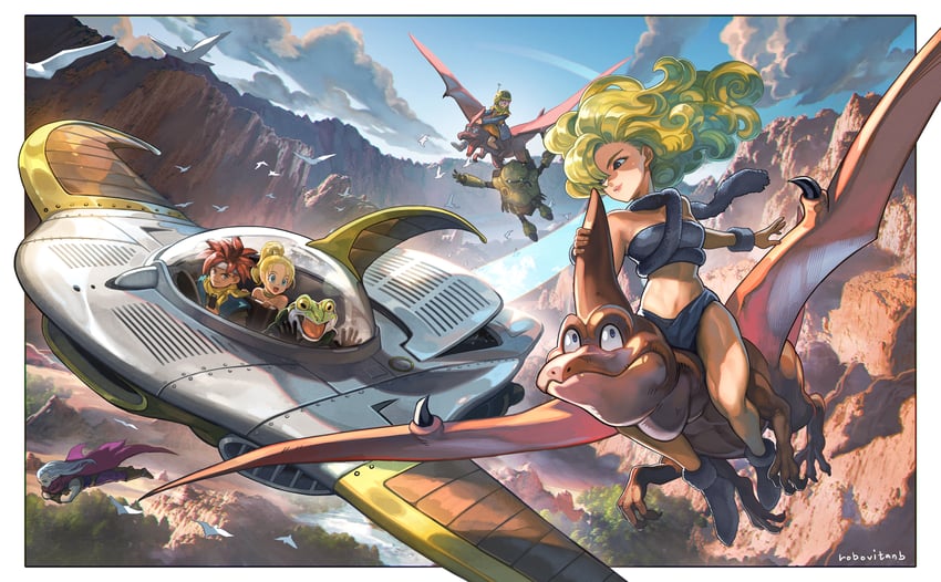 lucca ashtear, crono, marle, ayla, frog, and 3 more (chrono trigger) drawn by shinwoo_choi