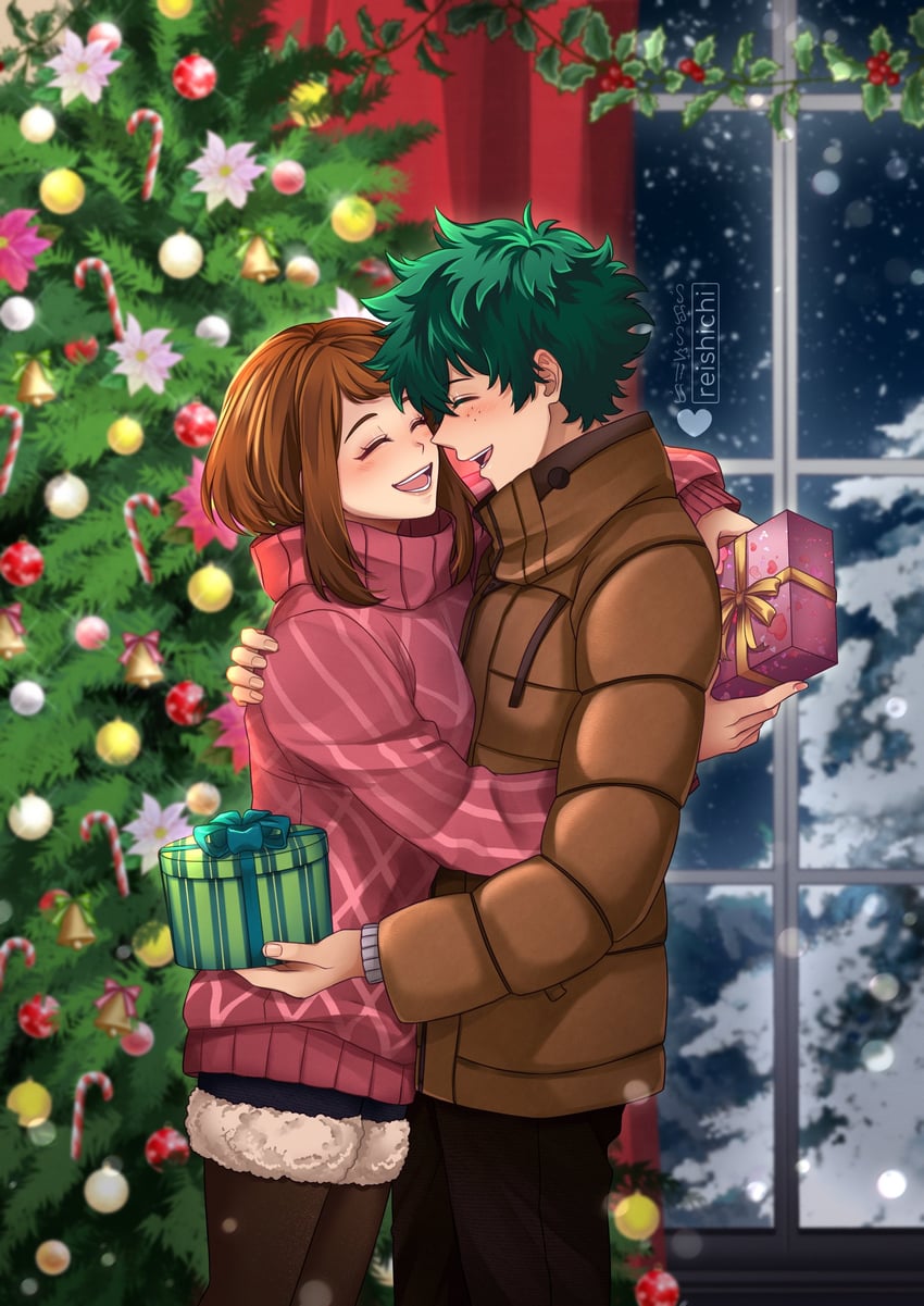 midoriya izuku and uraraka ochaco (boku no hero academia) drawn by reishichi