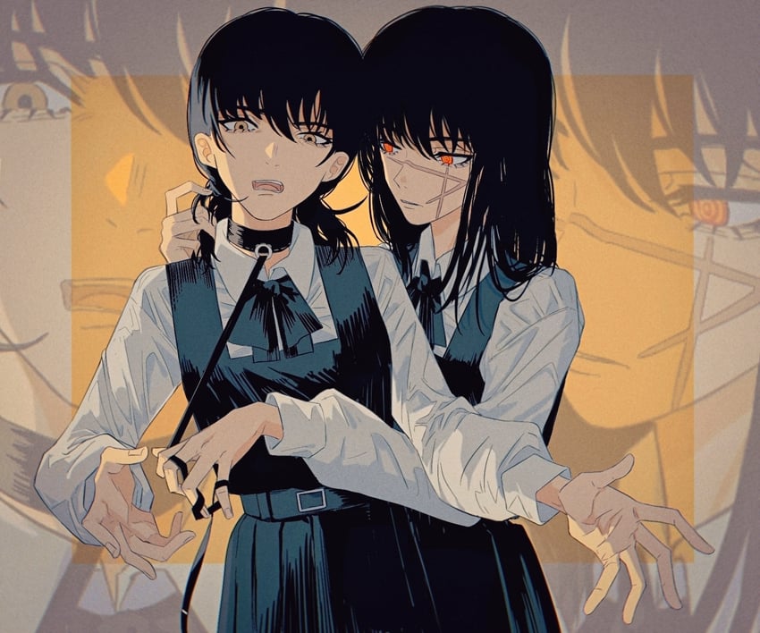 yoru and mitaka asa (chainsaw man) drawn by yumu_(8181018)