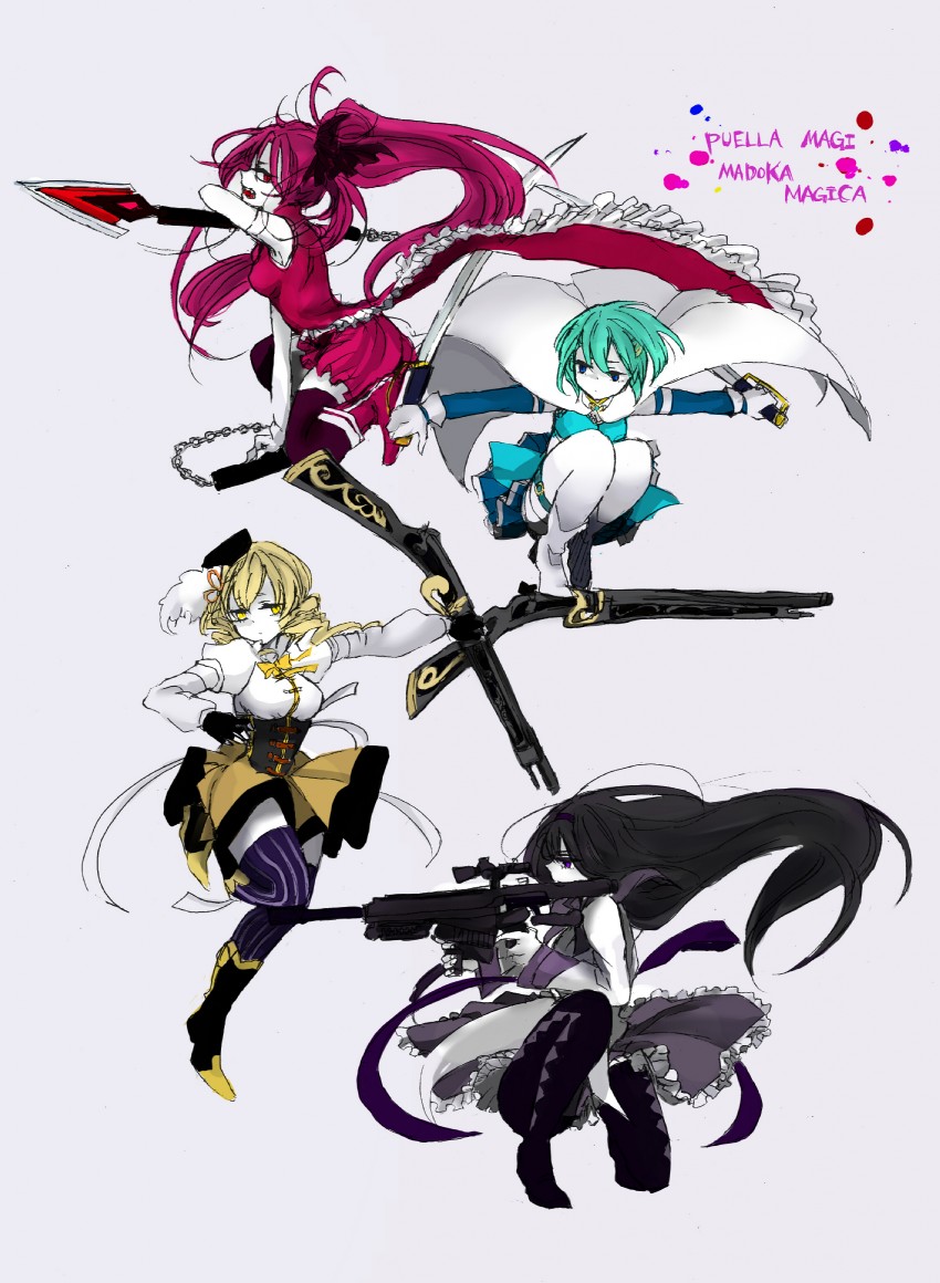 akemi homura, miki sayaka, sakura kyoko, and tomoe mami (mahou shoujo madoka magica) drawn by shimana_(cs-ts-az)