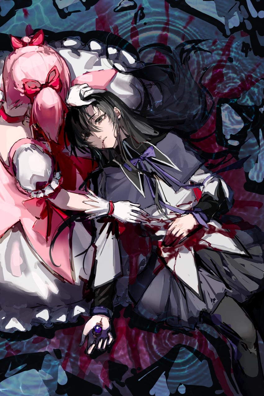 akemi homura and kaname madoka (mahou shoujo madoka magica) drawn by longye