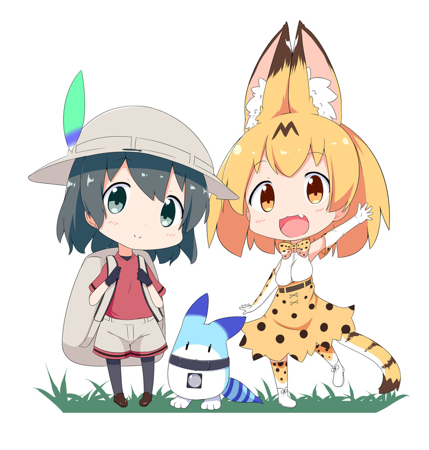 serval, kaban, and lucky beast (kemono friends) drawn by makuran