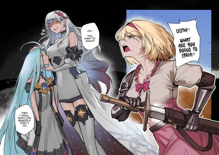 djeeta, lyria, and lilith (granblue fantasy and 1 more) drawn by oha_v