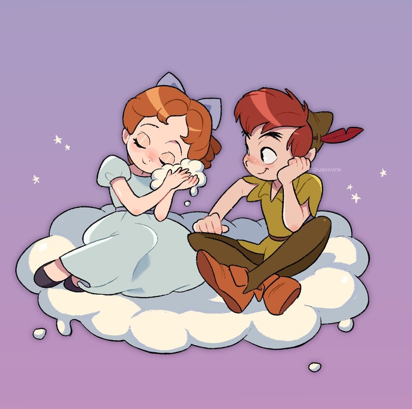 peter pan and wendy darling (walt disney's peter pan) drawn by kumao_(uexxww)