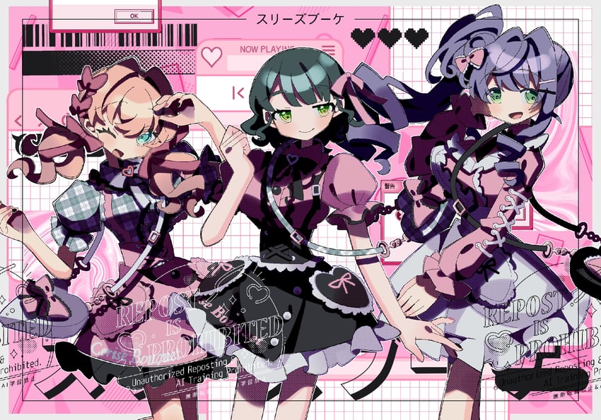 hinoshita kaho, otomune kozue, and momose ginko (love live! and 1 more) drawn by pomakun