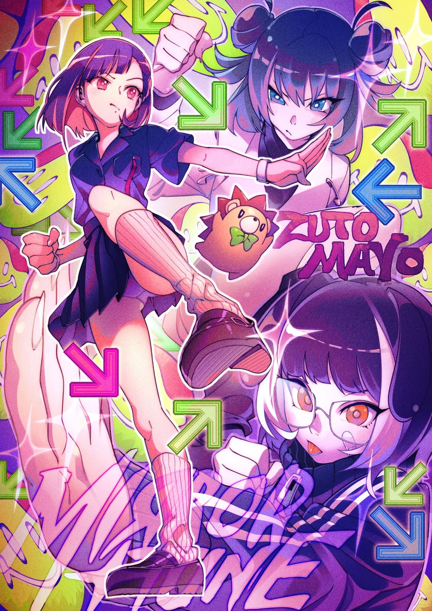 nira-chan, uniguri, choucho, and aca-ne (zutto mayonaka de ii no ni and 2 more) drawn by hamburger_man._(sumi80)