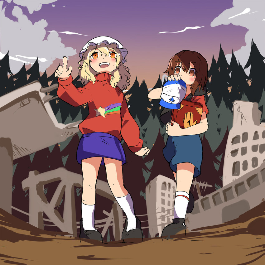 usami renko, maribel hearn, mabel pines, and dipper pines (touhou and 1 more) drawn by kapiten70