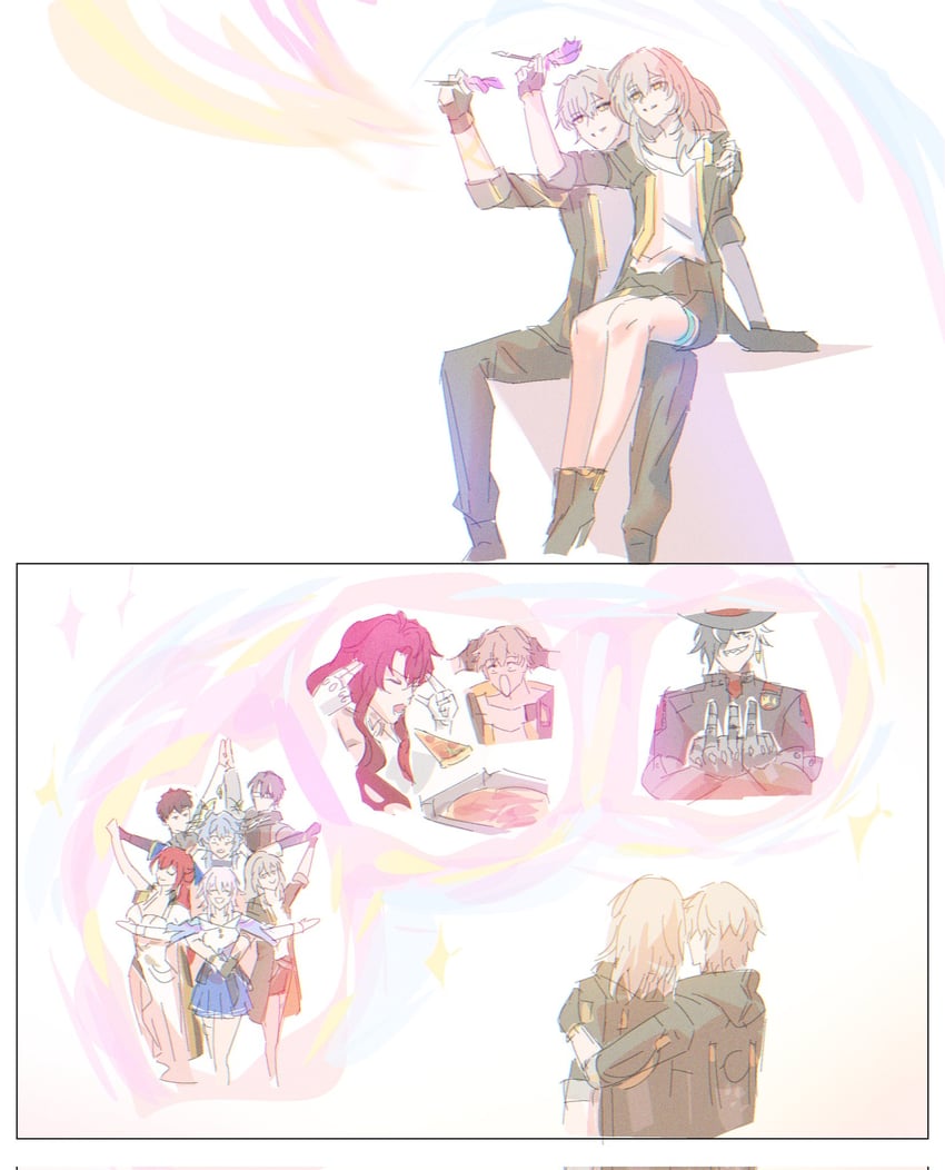 trailblazer, stelle, march 7th, caelus, dan heng, and 5 more (honkai and 1 more) drawn by gnarlypzofbread