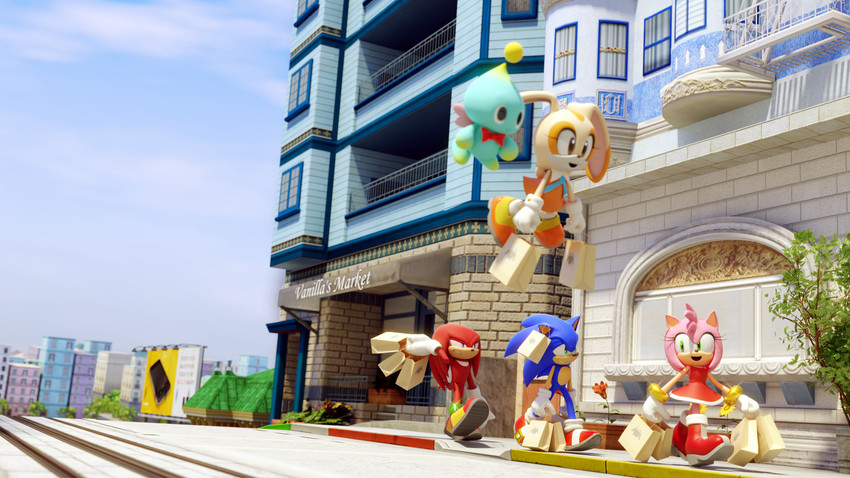 sonic the hedgehog, amy rose, knuckles the echidna, cream the rabbit, and cheese (sonic) drawn by hypersonic172