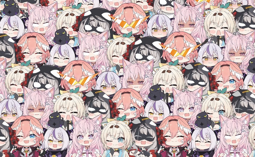 sakamata chloe, la+ darknesss, hakui koyori, kazama iroha, takane lui, and 1 more (hololive) drawn by kukie-nyan