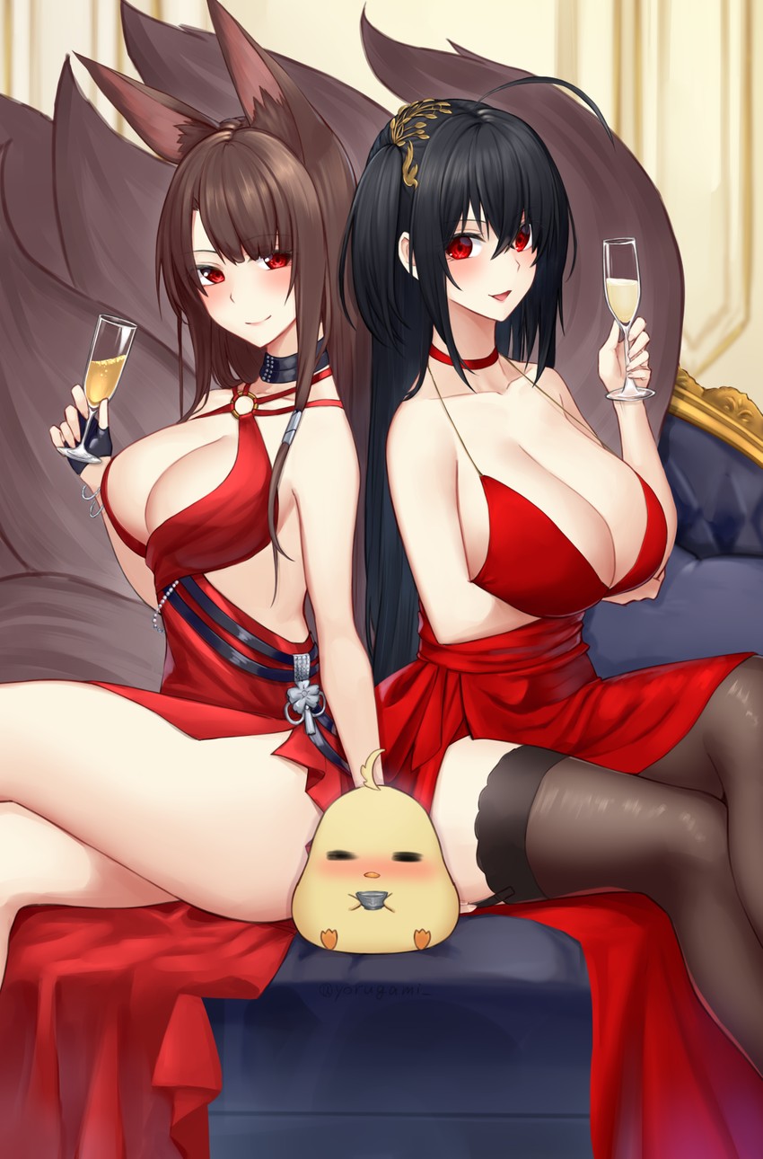 manjuu, taihou, and akagi (azur lane) drawn by yorugami_rei