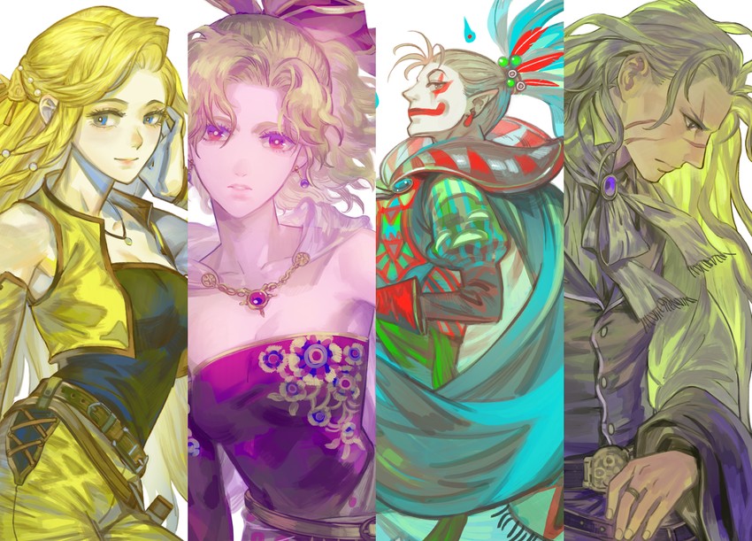 terra branford, celes chere, kefka palazzo, and setzer gabbiani (final fantasy and 1 more) drawn by prema-ja