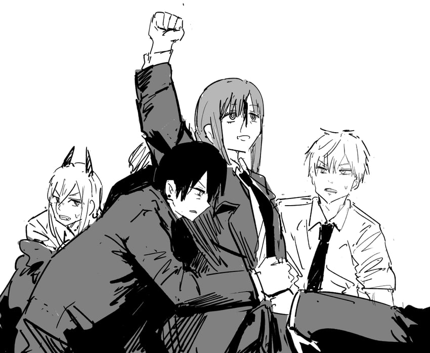 makima, power, denji, and hayakawa aki (chainsaw man) drawn by tenten_(chan4545)