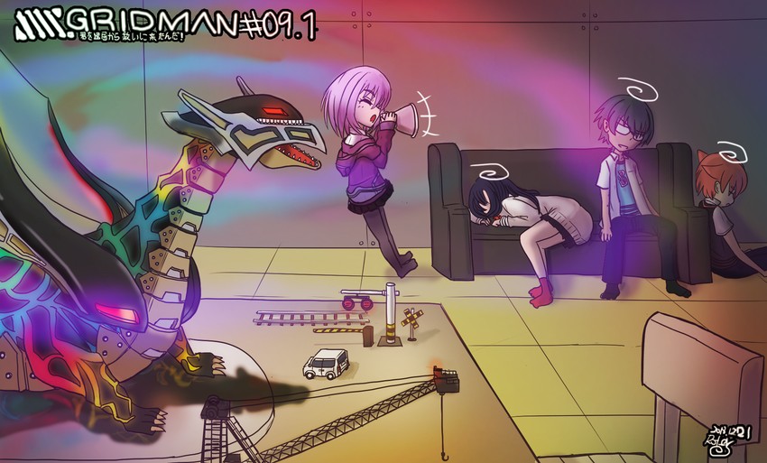 takarada rikka, shinjou akane, hibiki yuuta, and utsumi shou (gridman universe and 1 more) drawn by rotesrs