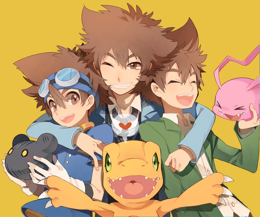 yagami taichi, agumon, koromon, and botamon (digimon and 3 more) drawn by huan_li