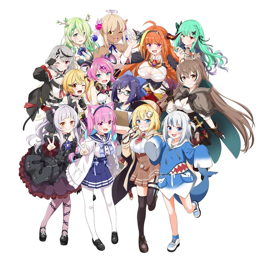 gawr gura, nanashi mumei, minato aqua, watson amelia, sakamata chloe, and 10 more (hololive and 1 more) drawn by felutiahime
