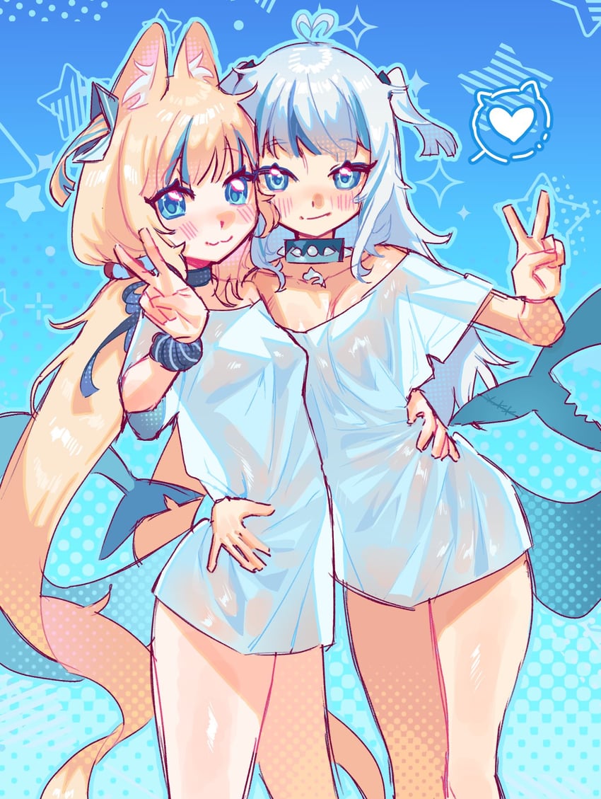 gawr gura and sameko saba (hololive and 2 more) drawn by tuiffff