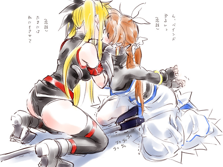 fate testarossa, takamachi nanoha, and bardiche (lyrical nanoha and 1 more) drawn by tokoharu