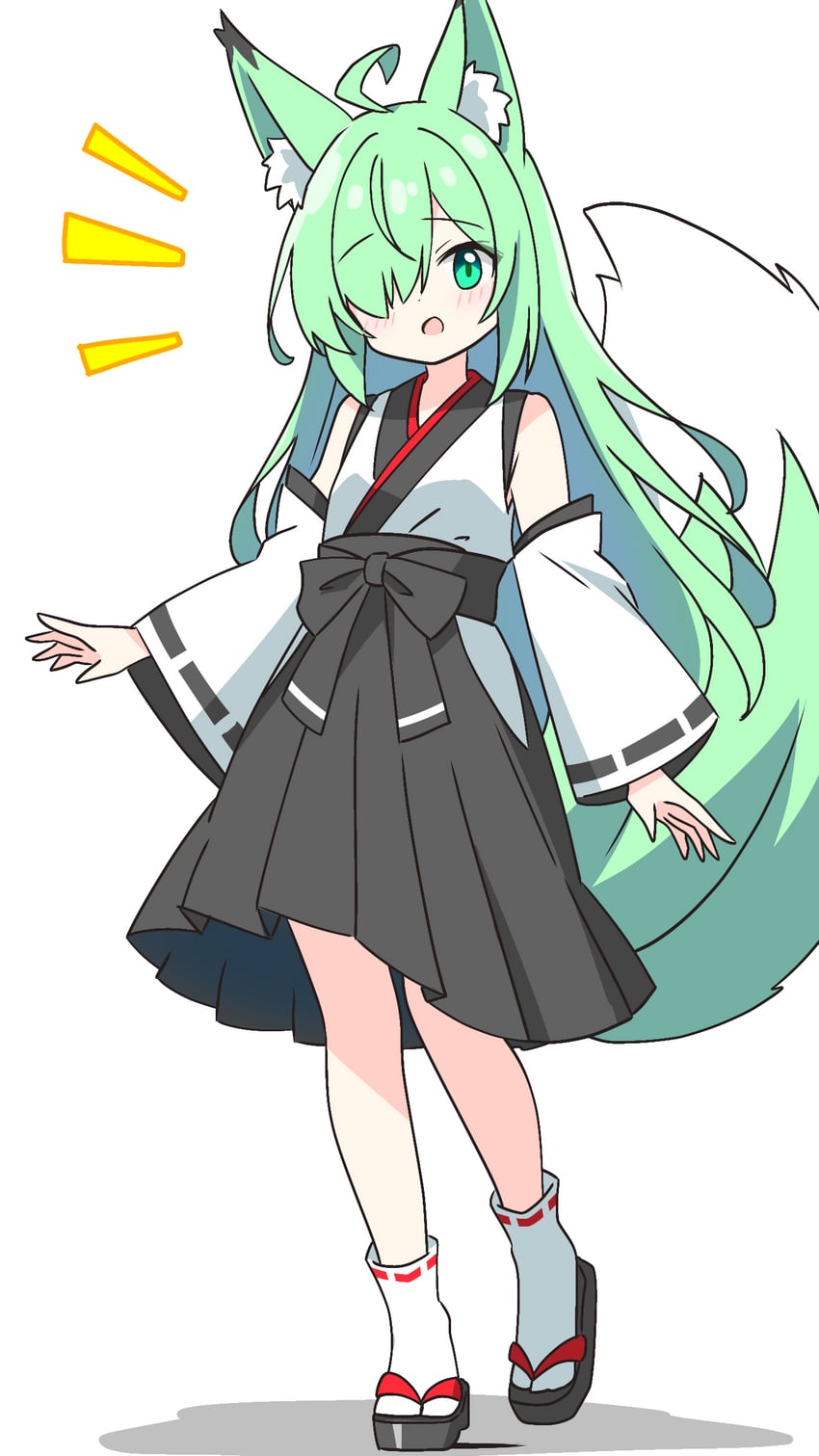 green-haired fox girl (original) drawn by kotatsu-mazoku