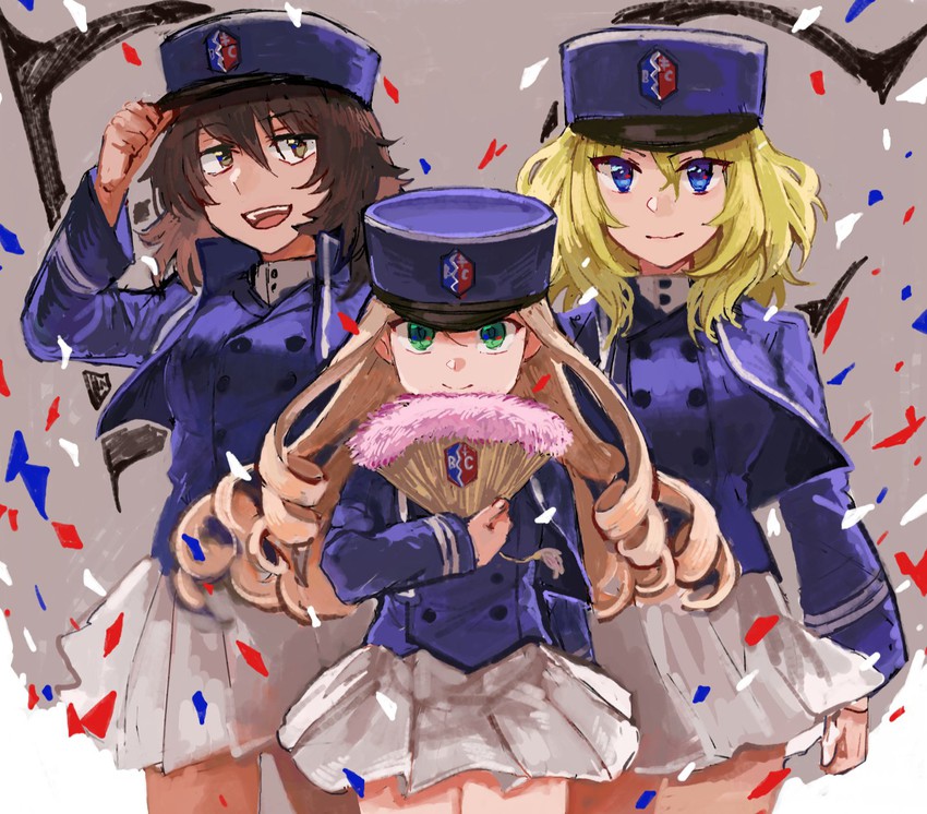 andou, oshida, and marie (girls und panzer) drawn by tamawo_(mu_gi2)