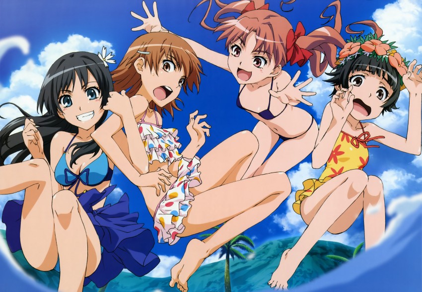 misaka mikoto, shirai kuroko, saten ruiko, and uiharu kazari (toaru majutsu no index and 2 more) drawn by andou_shuki